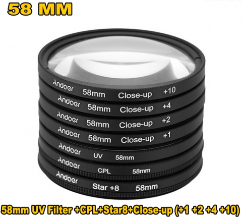 58mm UV Filter + CPL + Start8 + Close-up