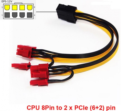 power CPU Molex 8 pin to 2 PCI-e 8 (6+2)