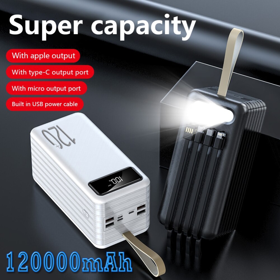 Powerbank 120000mAh für schnelles Aufladen per Kabel