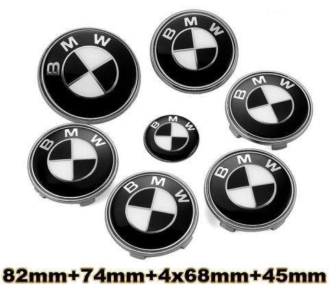 BMW Front Rear Emblem Radkappe 82mm+74mm+4x68mm+45mm