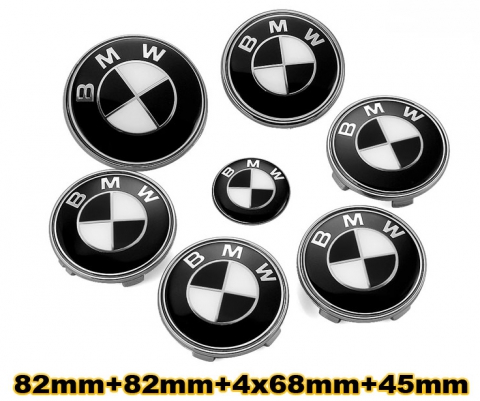 BMW Front Rear Emblem Radkappe 82mm+82mm+4x68mm+45mm
