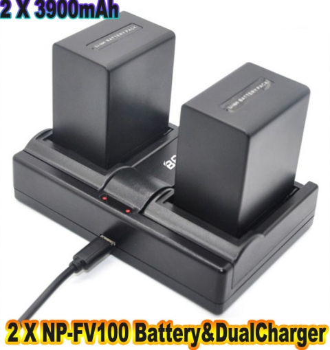 NP-FV100 Batterie + Dual-Ladeg 2X3900mAh 