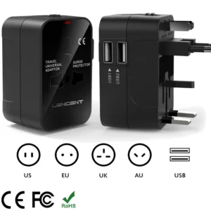 All in One International Power Adapter Charger with Dual USB Charger for US UK EU AU