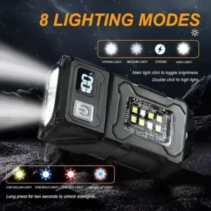 Flashlight Super Bright MINI USB Rechargeable LED Tail MagnetTorch with COB Emergency Light for Camping Hiking